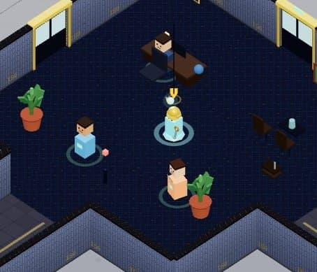 Coworker NPCs inside an office room of the tour